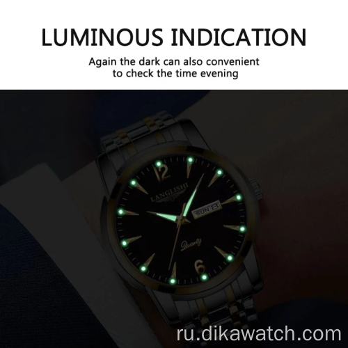 LANGLISHI 2021 роскошные мужские часы светящиеся водонепроницаемые часы из нержавеющей стали мужские кварцевые часы с календарем даты бизнес наручные часы
